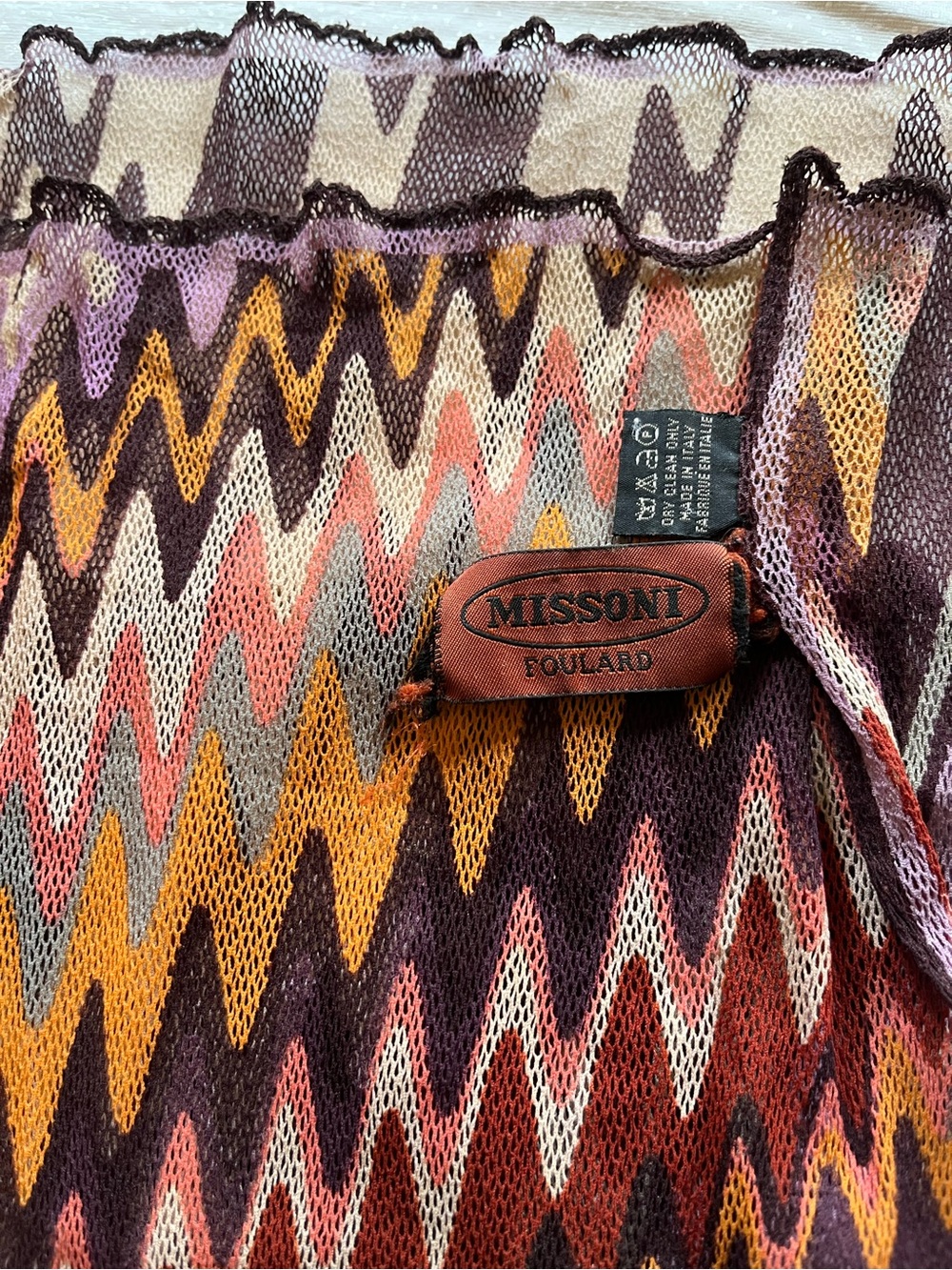Missoni Zigzag Knit Scarf in Orange, Pink, Purple and Brown